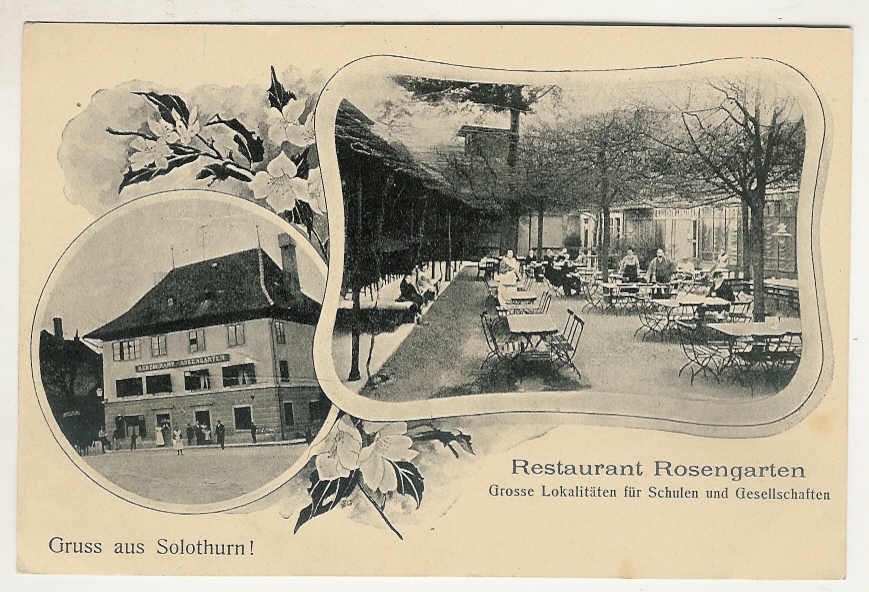 <p>Dornacherplatz  , Restaurant Rosengarten ,2 Bildkarte , Totalansicht +</p>
<p>Gartenansicht , Karte Top Zustand </p>